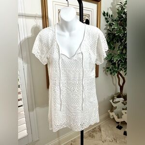 NWOT Established 1962 White Mixed Lace Short Sleeve Blouse / Top Lined Size M